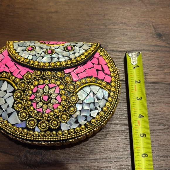 Ramla Mosaic Handmade Mosaic Moroccan multicolor Handbag with gold color chain. - Picture 6 of 9